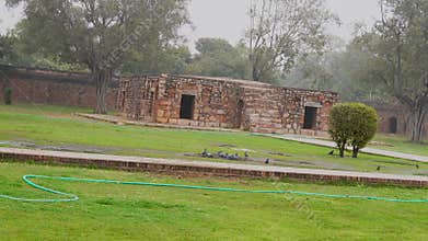 Garden of Bu Halima Tomb with Lush Greenery in Delhi, India