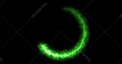 abstract green chroma key ring of fire flame appears on black background, magic and energy planetarium
