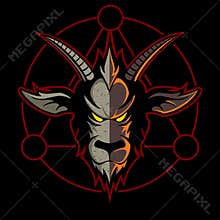 Cartoon style goat face, vector goat head logo.