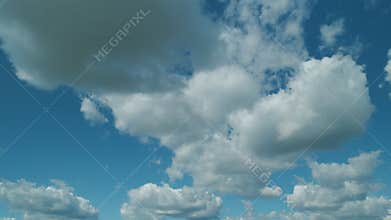 Sky Blue Or Azure Sky And Clouds. Soft White Clouds On Pastel Blue Sky Background.