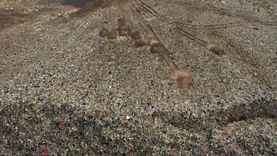 Aerial drone view of large garbage landfill trash dump waste from household dumping site