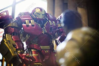 Iron Man toy figure fighting with Hulk