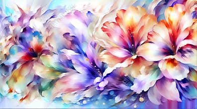 Rotating display of floral painting with mixed blooms