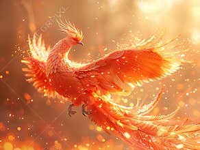 Phoenix bird fire fantasy firebird abstract magic 3D eagle animal. Phoenix bird fire tale character illustration render