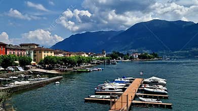 Switzerland travel and landmarks - colorful charming town Ascona, lake Lago Maggiore near Locarno , canton Ticino