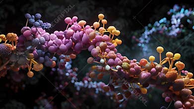 A strand of RNA being formed with complementary nucleotides being added one by one