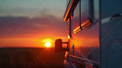 As the sun sets the RVs solar panels continue to absorb energy preparing for another day of travels