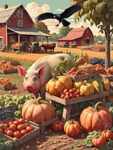 American Farm Scene Retro Americana