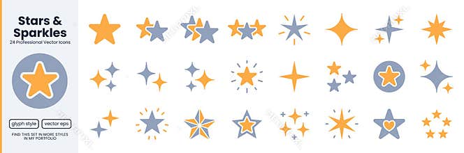 Star duotone icon set. Sparkle, twinkle, award, glitter, bright burst, ai, award shine minimal vector illustrations. Simple orange