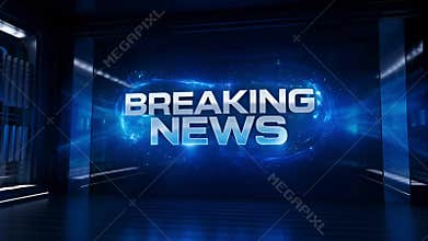 Futuristic 3D Virtual News Studio with Breaking News Logo – Modern Broadcast Background Set