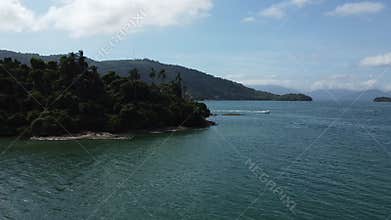 Aerial View of Mountainous Tropical Coastline and Turquoise Waters, Brazil