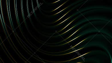 Seamless loop animation with smooth glossy green curves and golden reflections on a dark background
