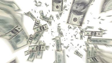 $100 Dollar Bills Flying