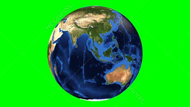 Realistic Earth Rotating on green screen.