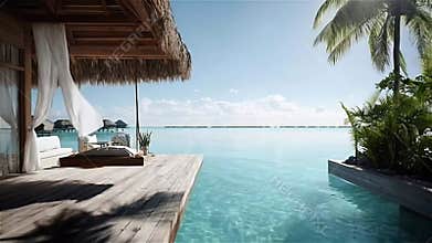 Luxury overwater bungalow at tropical resort in bora bora, afternoon