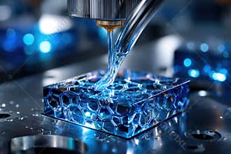Blue liquid poured onto a honeycomb structure