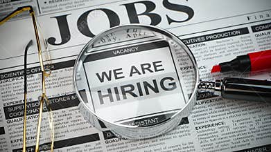We are hiring. Job search and employment concept.
