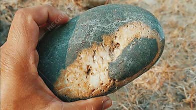 Unique Oval River Stone Revealing Eye Like Natural Mineral Pattern