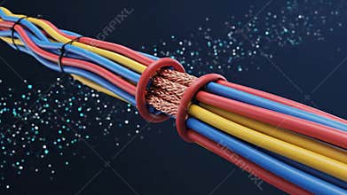 Electrical Wires with Exposed Copper Core and Data Flow, electrical infrastructure concept