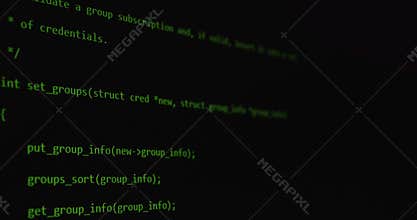 Monitor screen with developing programming and coding technologies.