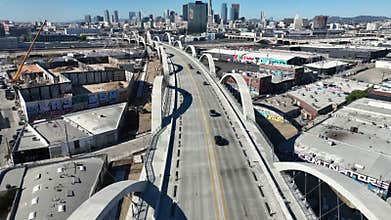 Overhead Shot of 6th Street Bridge & Arts District, Los Angeles, California