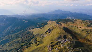 Aerial panorama of alpine ridges and long summer hiking trail in Bosnia