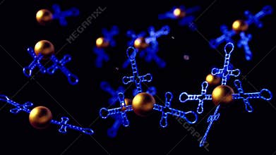 A 3d animation of a nanogold conjugated aptamer (Apt-AuNP).