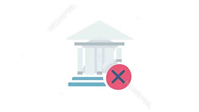 Bank building icon with cancel symbol on white background