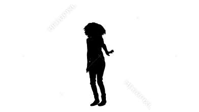 Silhouette energetic woman jumping and dancing