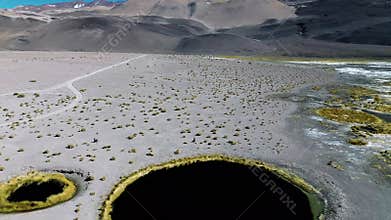 Aerial view of Ojos de Campo in the Antofalla salt flat, Catamarca