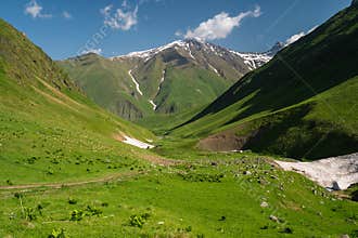 Beautiful summer season in Juta valley, small village surrounded by Caucasus mountain range in Georgia