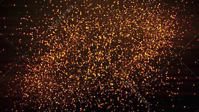 Gold sparkling glitter star dust trail. Golden shine light on black background.