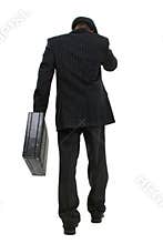 Attractive Business Man In Pin Striped Suit & Hat Walking Away