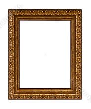 Beautiful golden picture frame vintage carved gilded border antique for interior decoration on white background, Concept gallery