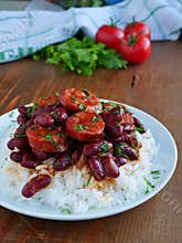 Red beans and rice with sausage cajun food, vertical