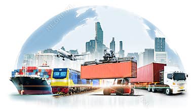 Global business logistics import export on white background