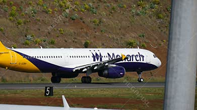 Madeira Airport Airbus A321 G-OZBH of Monarch Take Off 4k Ultra HD