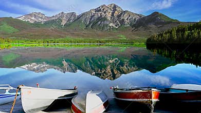 Pyramid Mountain reflecting in the Patricia Lake in the Jasper National Park Alberta, Canada