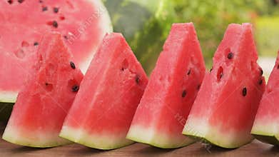 Watermelon slices on the table. Summer refreshment fruits