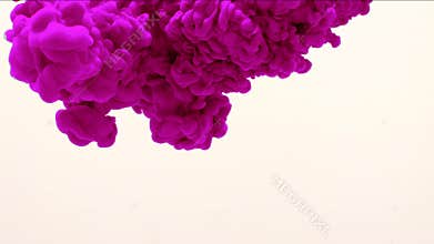 Lilac ink in water. Creative slow motion. On a white background