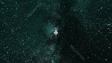 Colorful abstract animation of spaceship flying in a outer space through the billions of stars and starfall. Animation