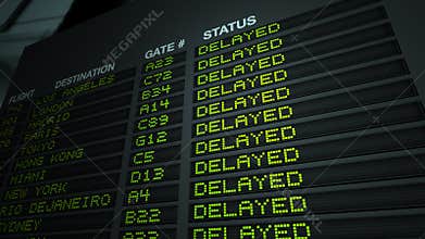 Airport Flight Information Board, Delayed