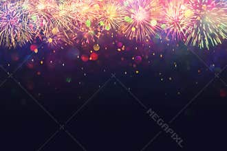 Beautiful fireworks and glitter bokeh lighting effect Colorfull Blurred abstract background for anniversary, new year eve or
