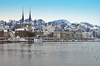 Beautiful Hofkirche in winter Lucerne