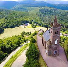 Aerial view of St. Leon chapel, Dabo Alsace France