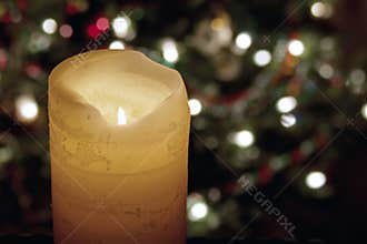 Big Candle and Christmas Lights