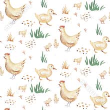 Watercolor seamless pattern with cute farm animals with goat, horse, goose and cow. chicken, sheep and pig domestic