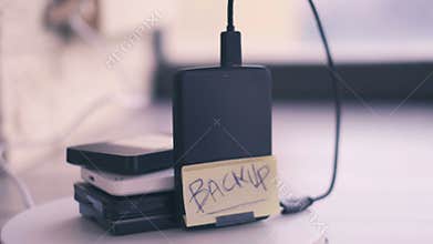 Portable hard disk backup cloud drive or physical back-up background
