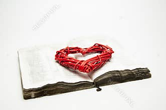 Heart on the book. Love of God. Love for books. The word of God. Bible