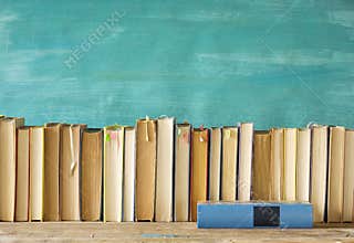 Row of open books,background or web banner free copy space.Reading, education, literature, book fair concept